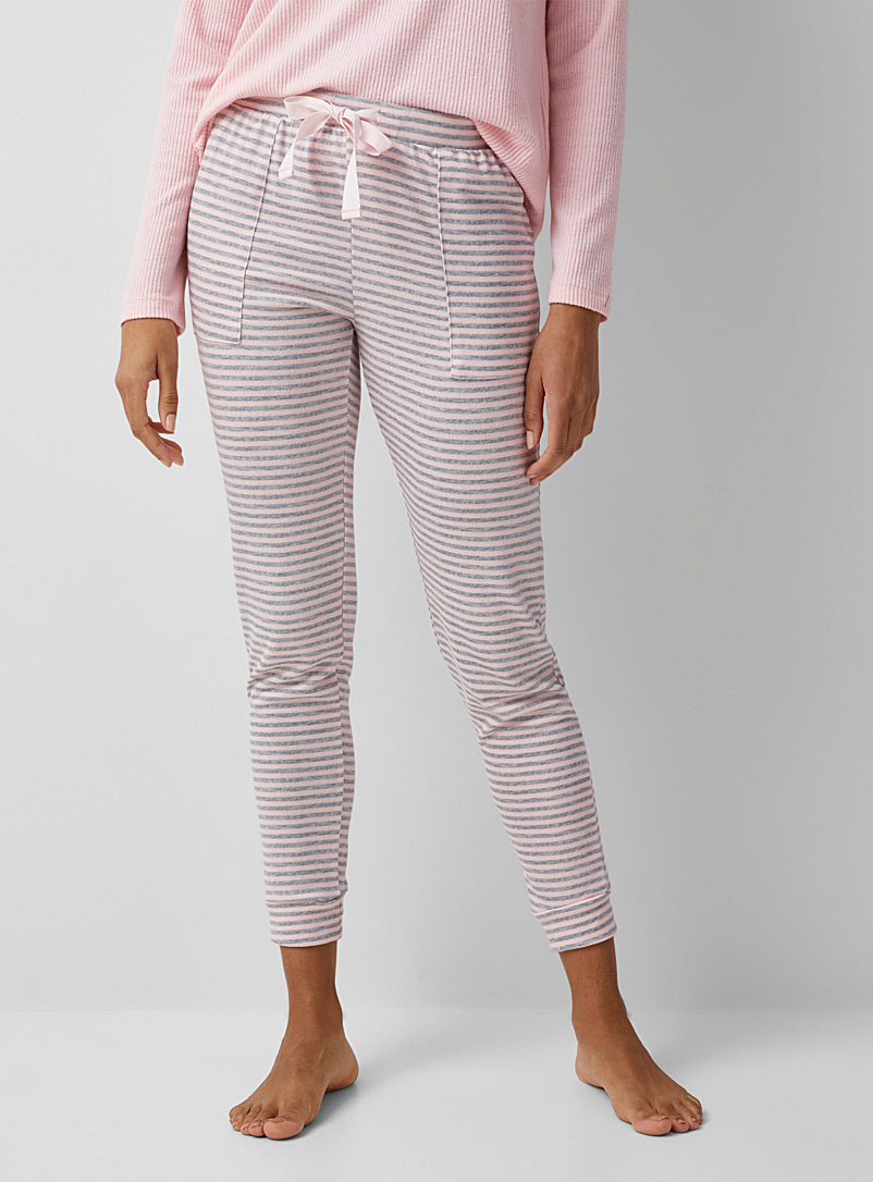 Miiyu Light Grey Pink-and-grey striped joggers for women