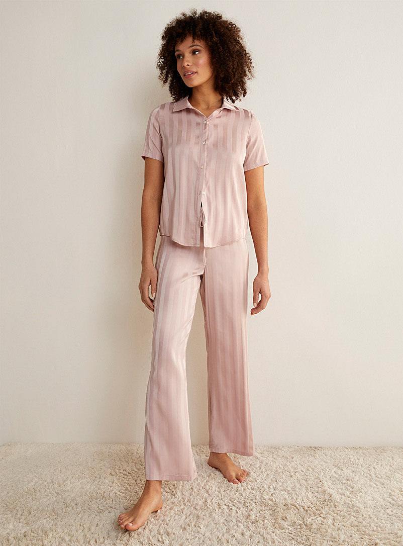 Miiyu Light Purple Striped jacquard pyjama set for women