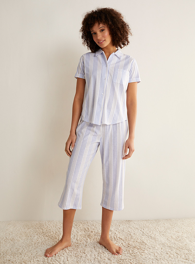 Miiyu Blue Faded blue striped pyjama set for women