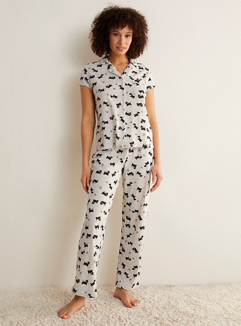 Miiyu Grey Dog and butterfly pyjama set for women