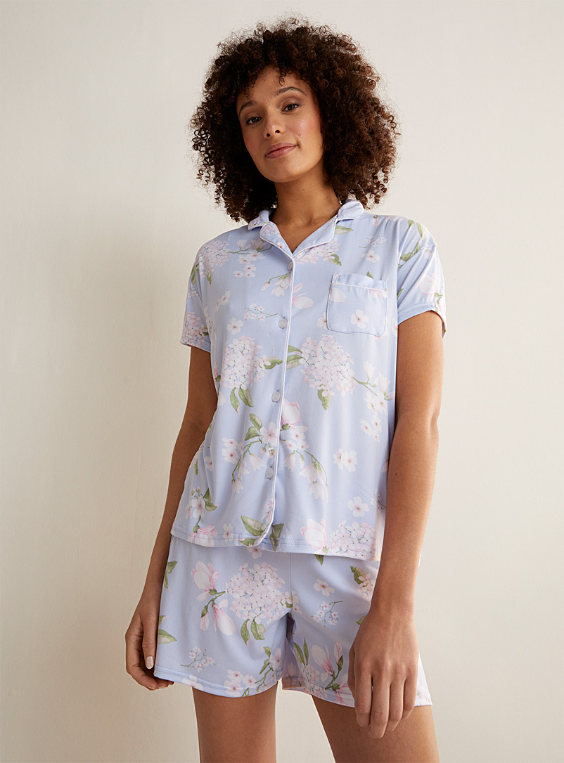 Miiyu Blue Spring bouquet cropped pyjama set for women