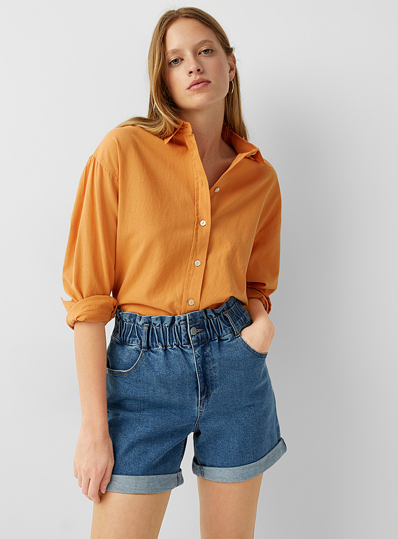 Icône: La chemise ample touche de lin Orange pour femme