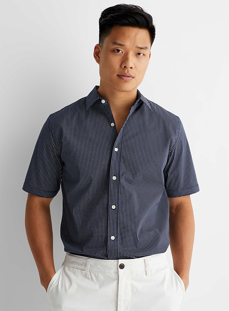 Le 31 Marine Blue Easy-care geo mini-pattern shirt Modern fit for men