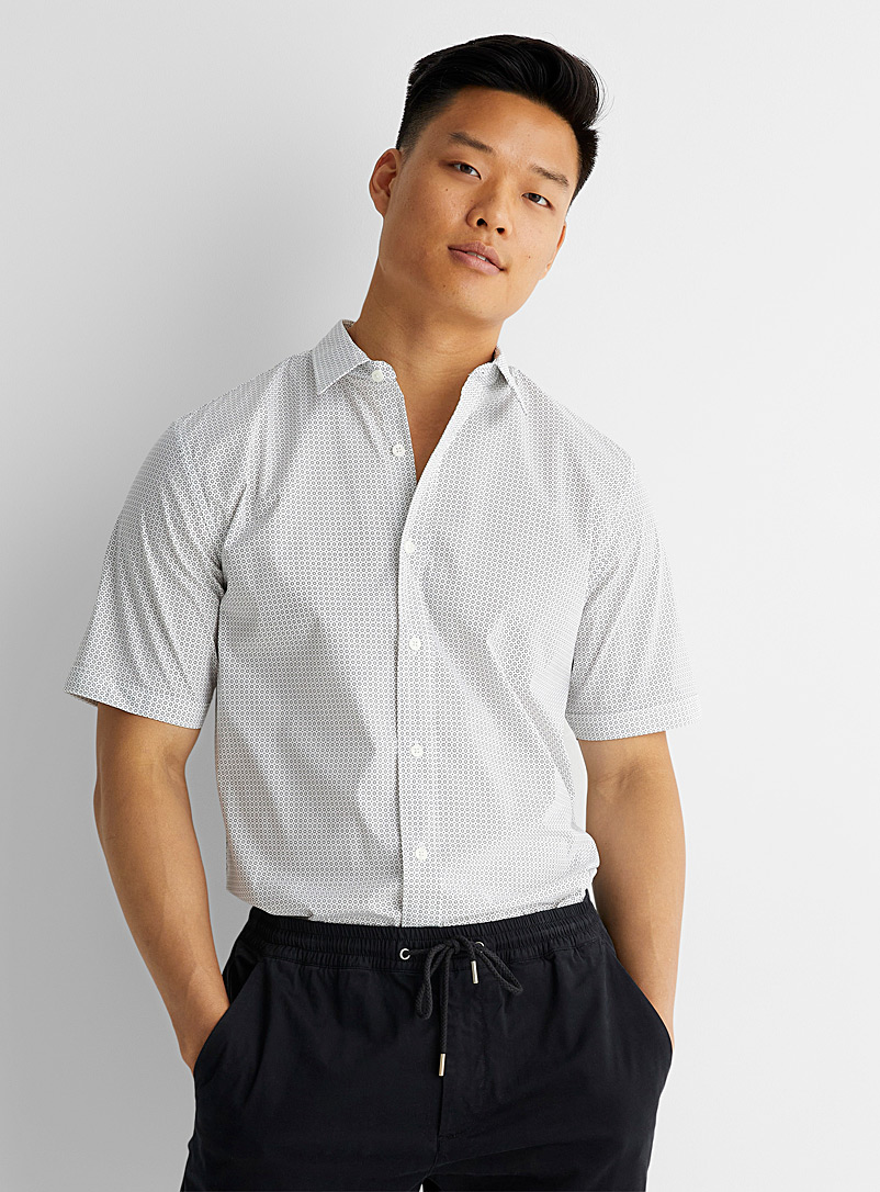 Le 31 Patterned Black Easy-care geo mini-pattern shirt Modern fit for men