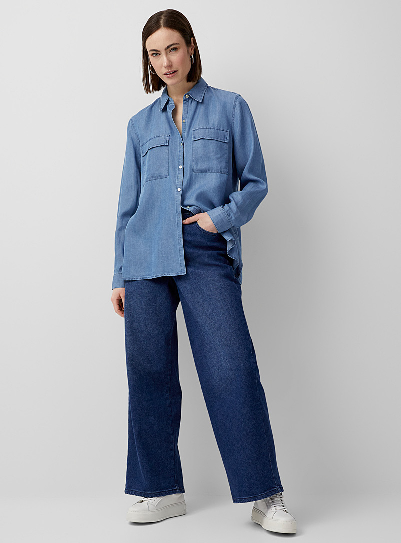 Contemporaine: La chemise denim lyocell à poches Bleu pâle-bleu poudre pour femme