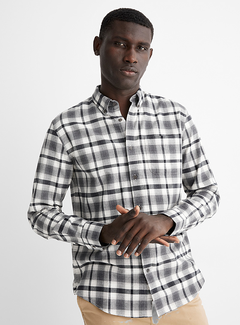 Le 31 Black and White Check flannel shirt Modern fit for men