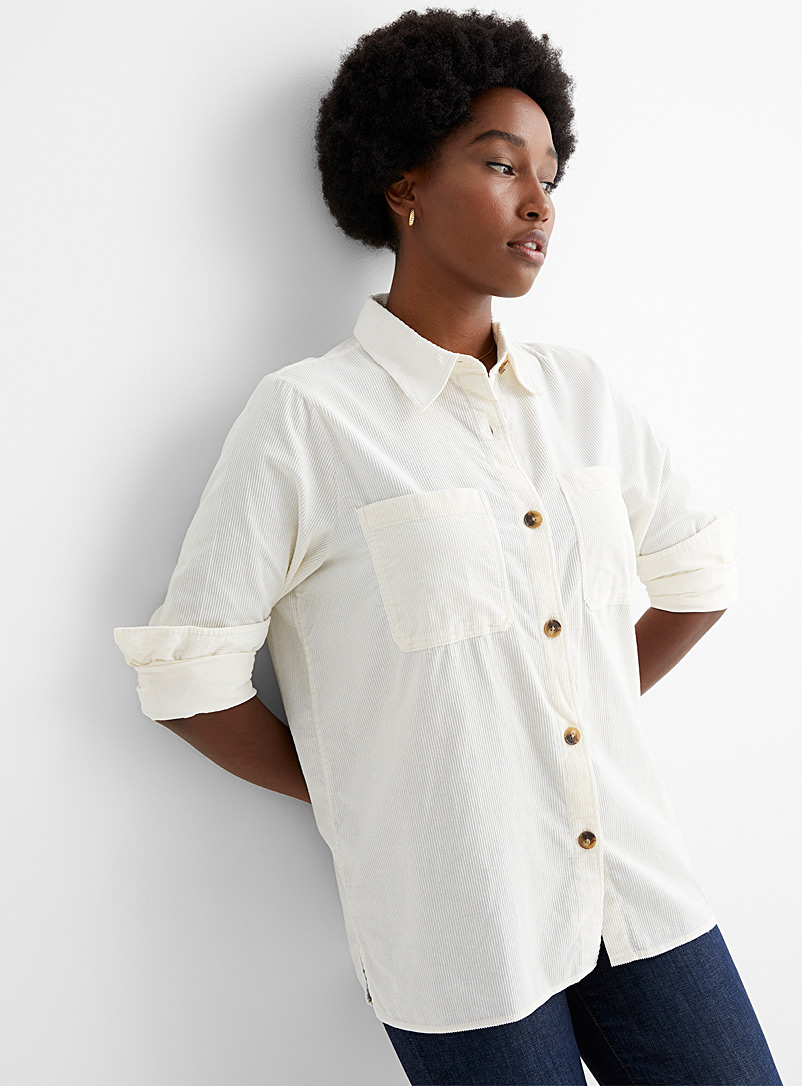 Contemporaine Ivory White Corduroy overshirt for women