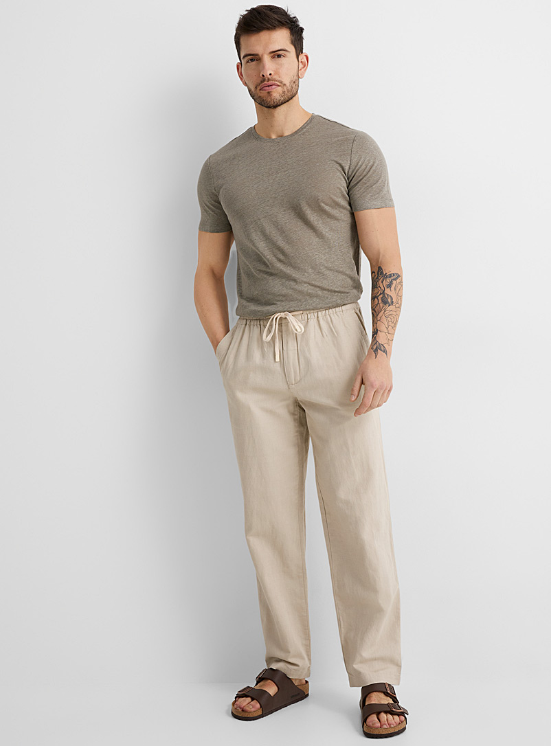 Le 31 Ecru/Linen Comfort-waist organic cotton and linen pant for men
