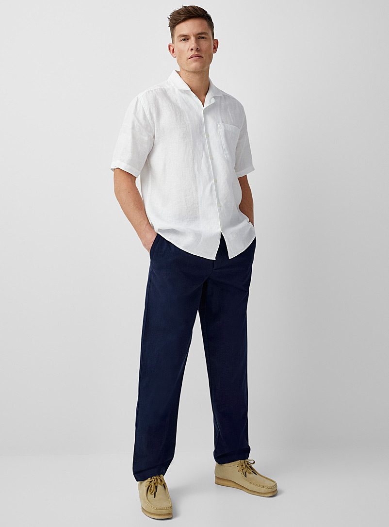 Le 31 Marine Blue Comfort-waist organic cotton and linen pant for men