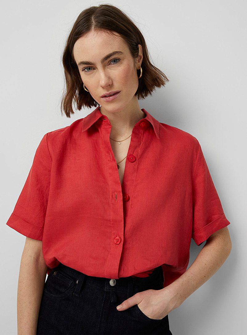 Contemporaine Tangerine Cuffed-sleeve organic linen shirt for women