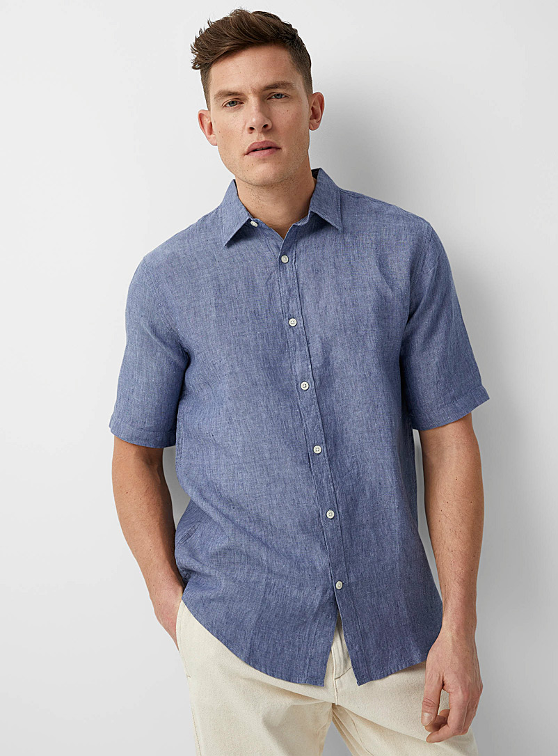Le 31 Blue Pure linen solid shirt Modern fit for men