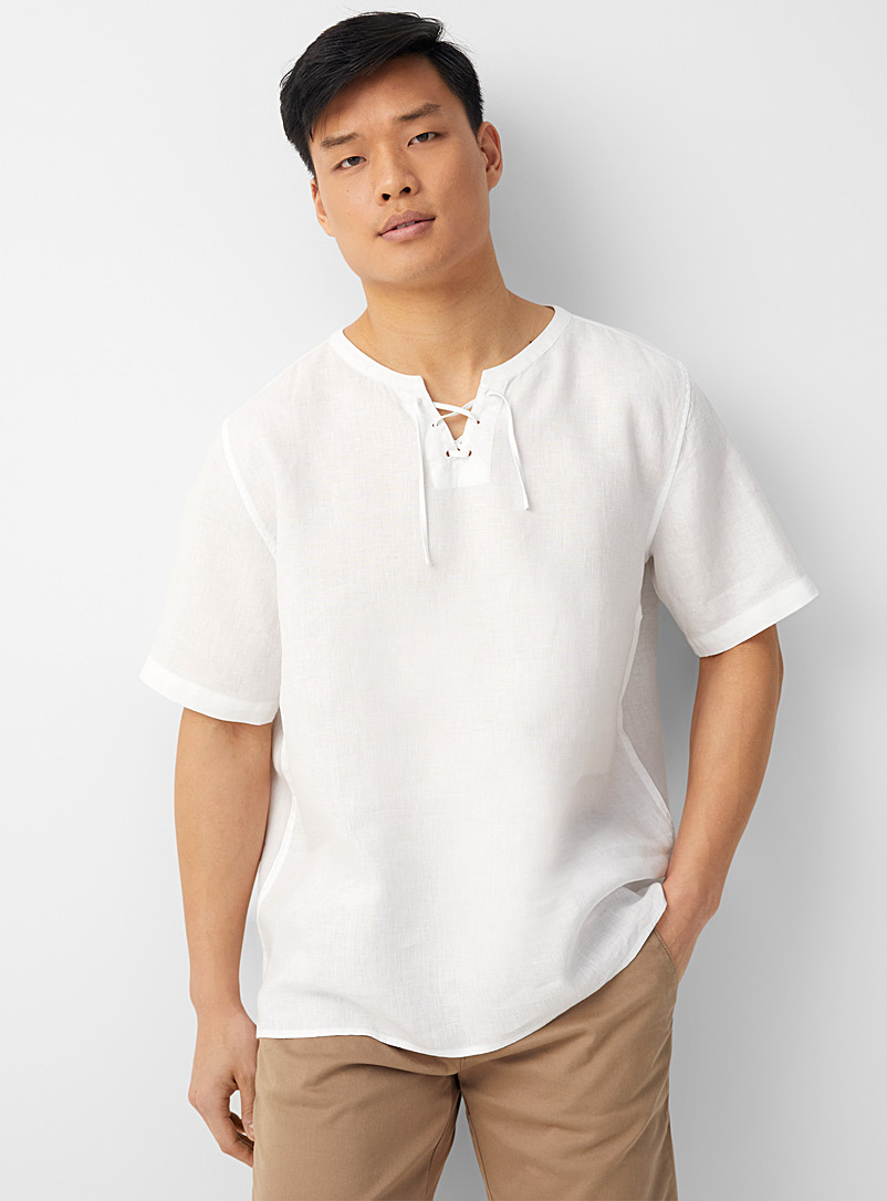 Le 31: La chemise pur lin col lacé Blanc pour homme