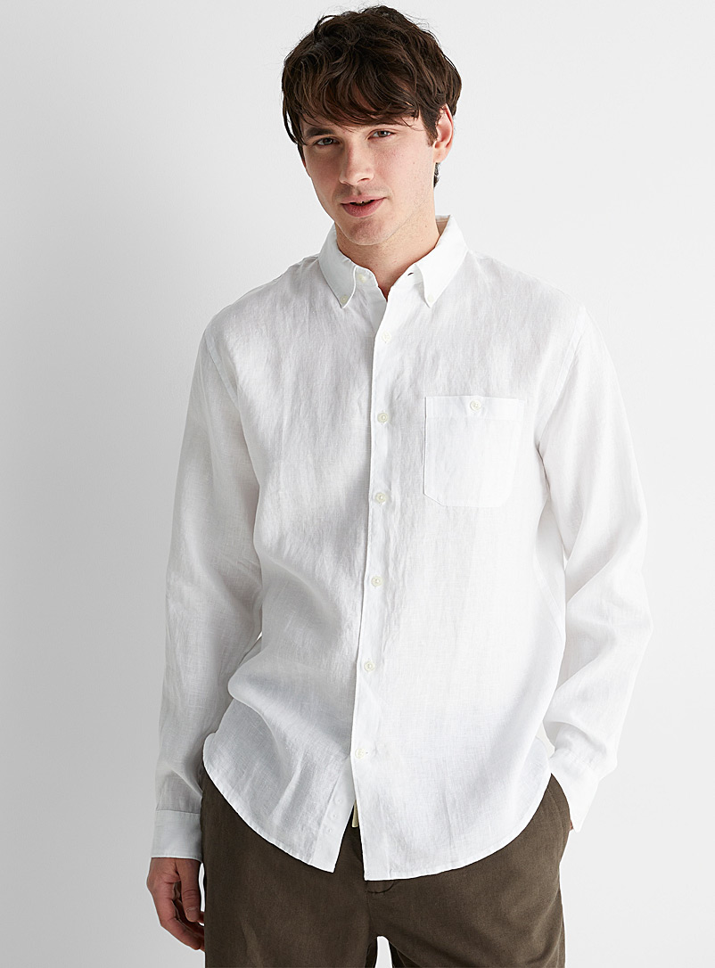 Le 31 White Solid pure linen shirt Comfort fit for men