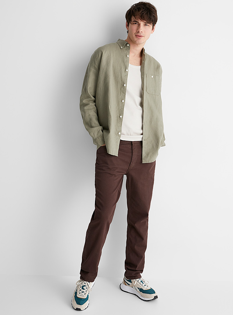 Le 31 Green Solid pure linen shirt Comfort fit for men