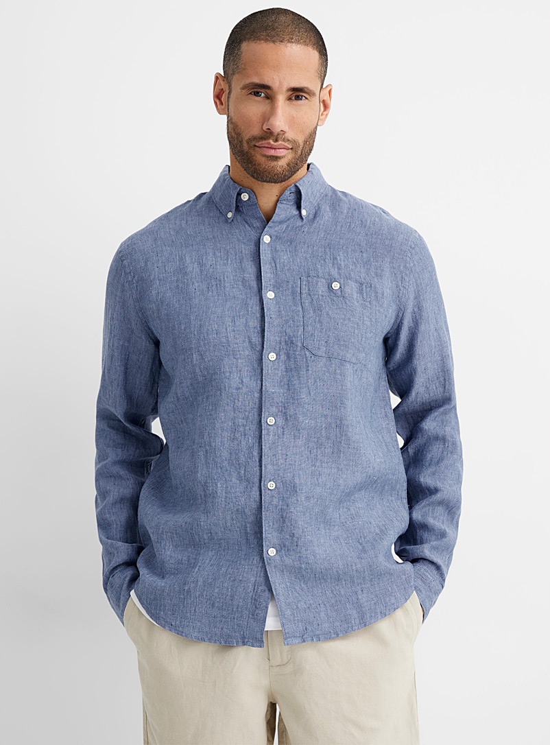 Le 31: La chemise pur lin unie Coupe confort Bleu pour homme