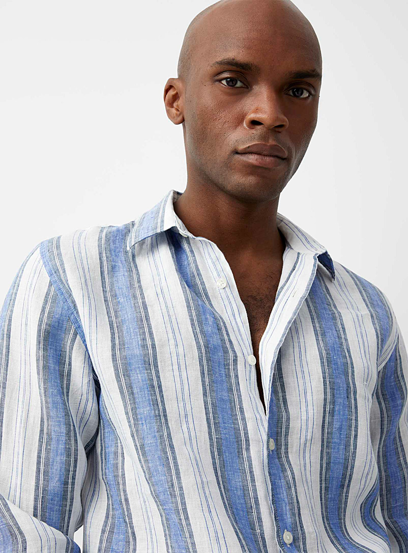 Le 31 Blue Pure linen vertical-stripe shirt Comfort fit for men