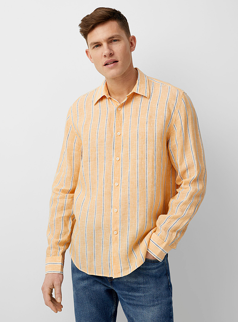 Le 31: La chemise pur lin rayures verticales Coupe confort Jaune or pour homme