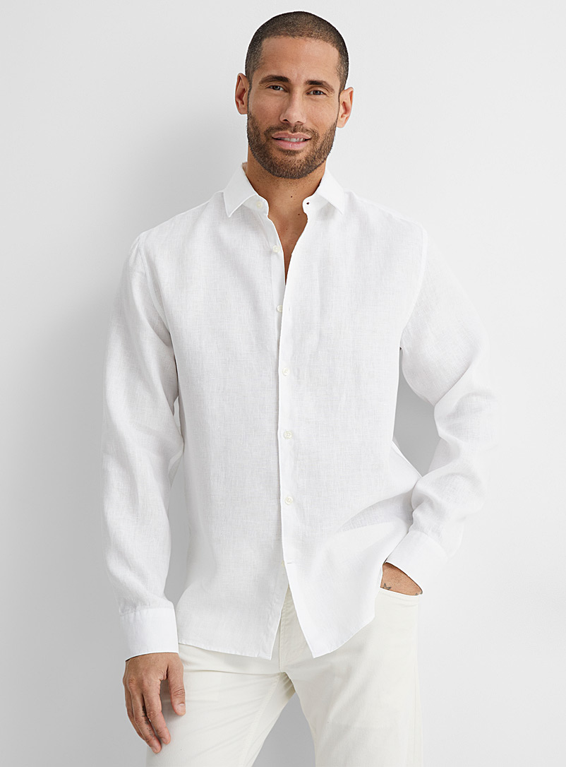 Le 31 White Colourful pure linen shirt Modern fit for men