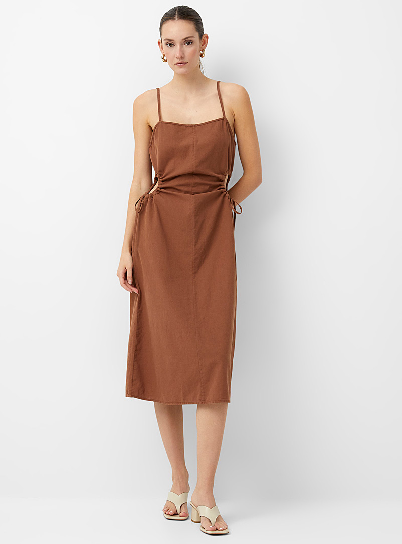 Icône Brown Gathered cutout dress for women