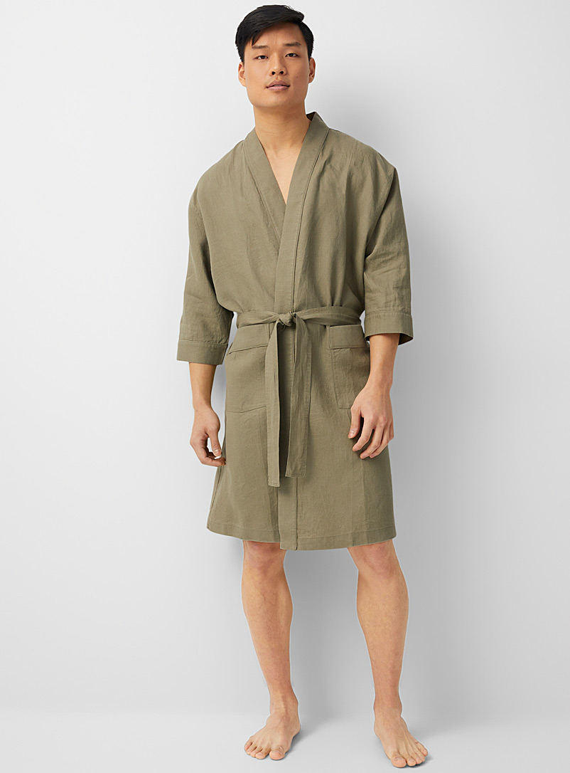 Le 31 Green Pure linen robe for men