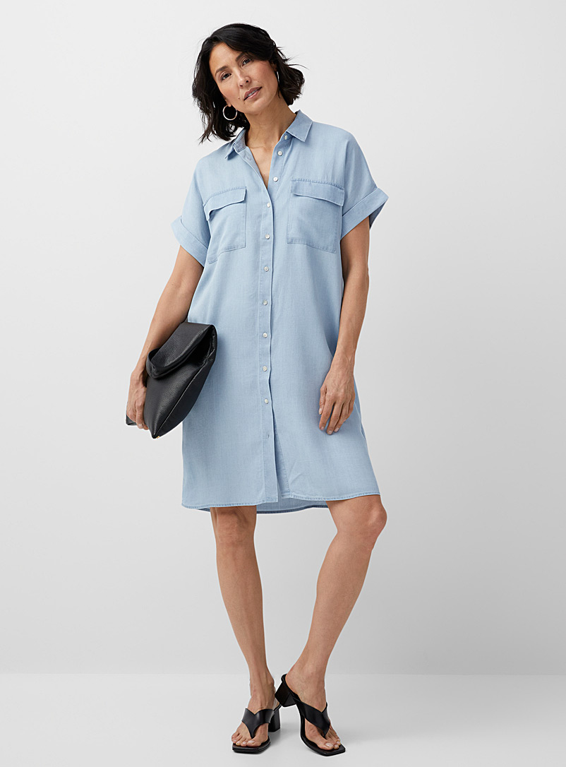 Contemporaine: La robe chemise à poches denim lyocell Bleu moyen-ardoise pour femme