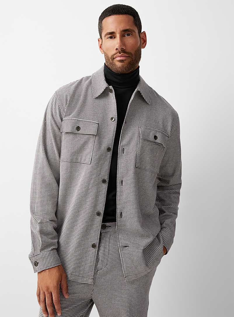 Le 31 Patterned Grey Checked overshirt for men