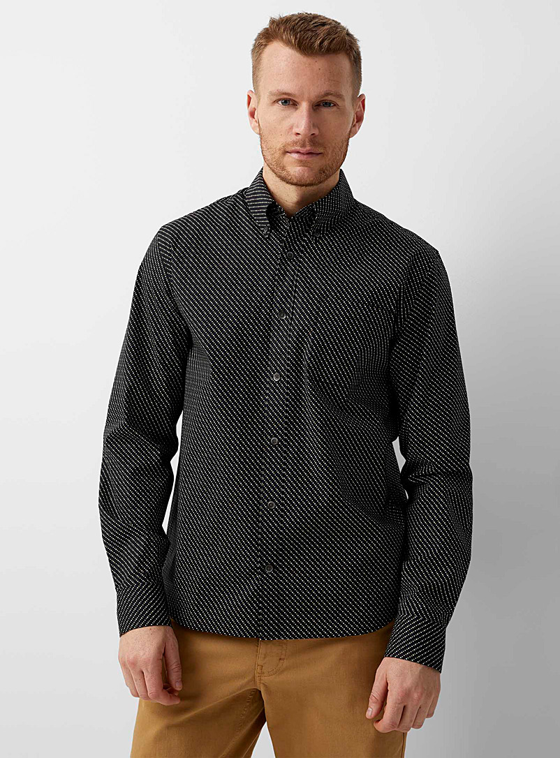 Le 31 Patterned Black Optical geo shirt Untucked fit for men