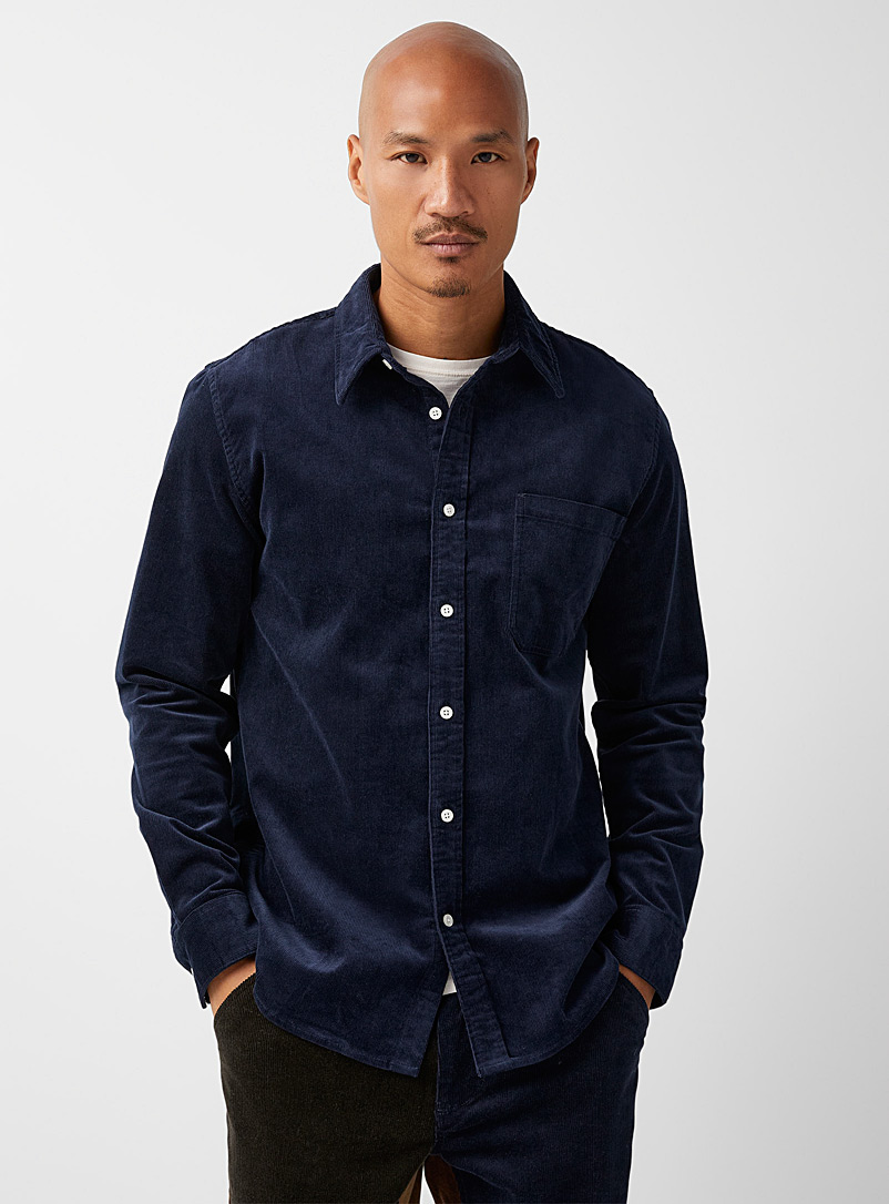 Le 31 Marine Blue Corduroy shirt Modern fit for men