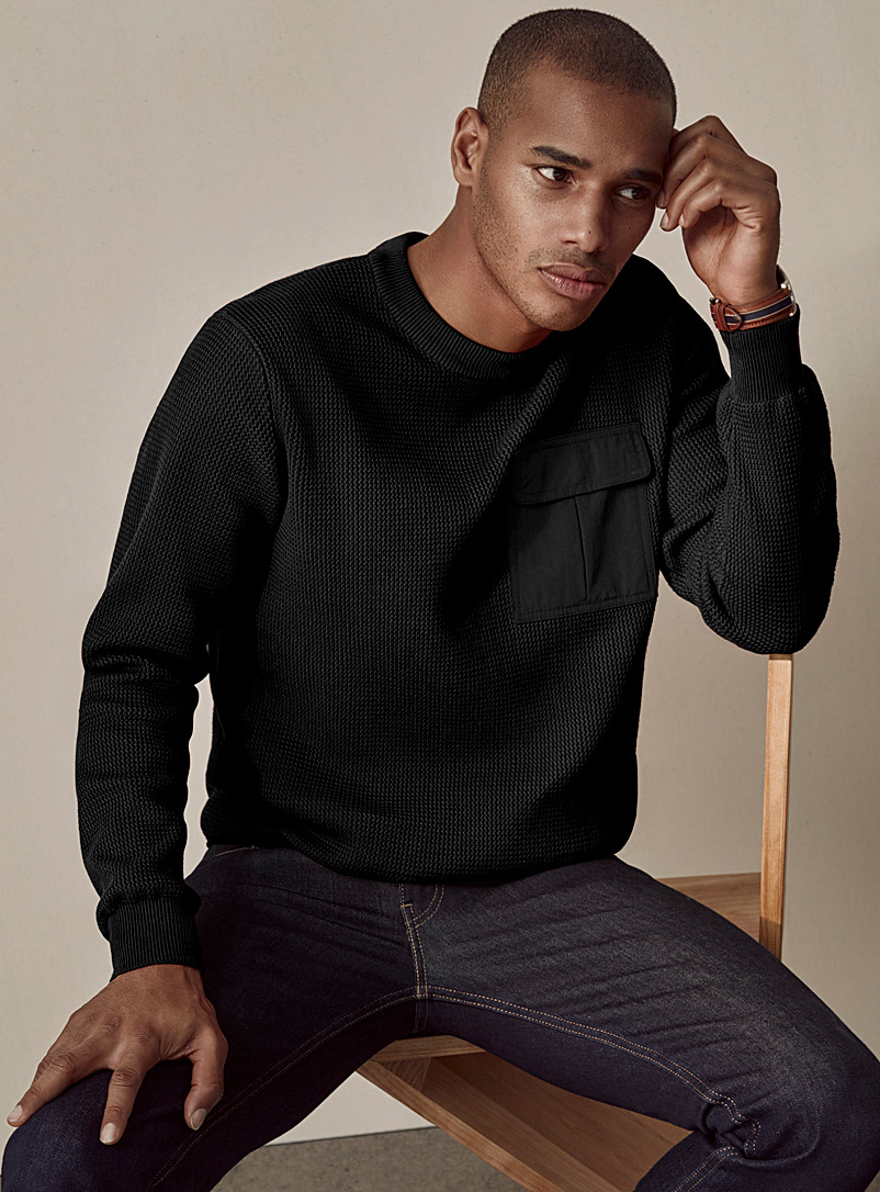 Le 31 Ecru/Linen Nylon-pocket sweater for men