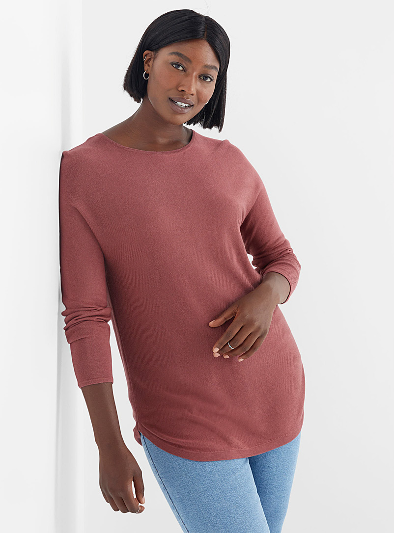 Contemporaine: La tunique bord arrondi tricot fluide Rouge moyen-framboi-ceris pour femme