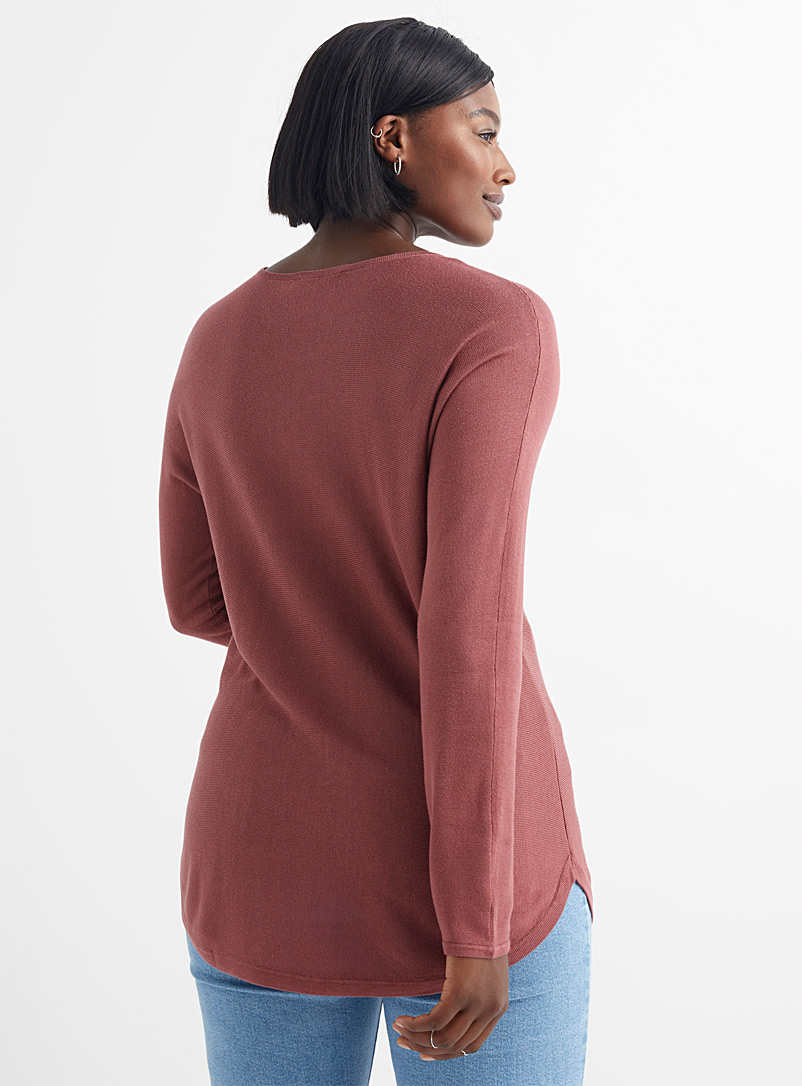 Contemporaine: La tunique bord arrondi tricot fluide Rouge moyen-framboi-ceris pour femme