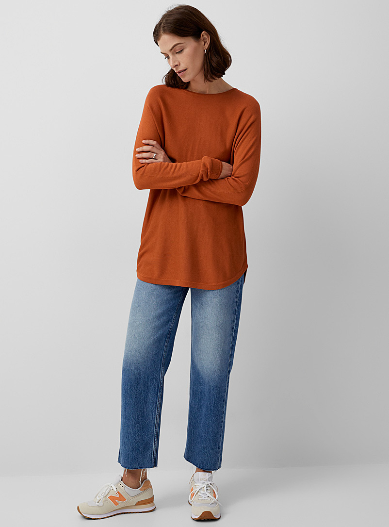 Contemporaine Dark Orange Rounded hem fluid knit tunic for women