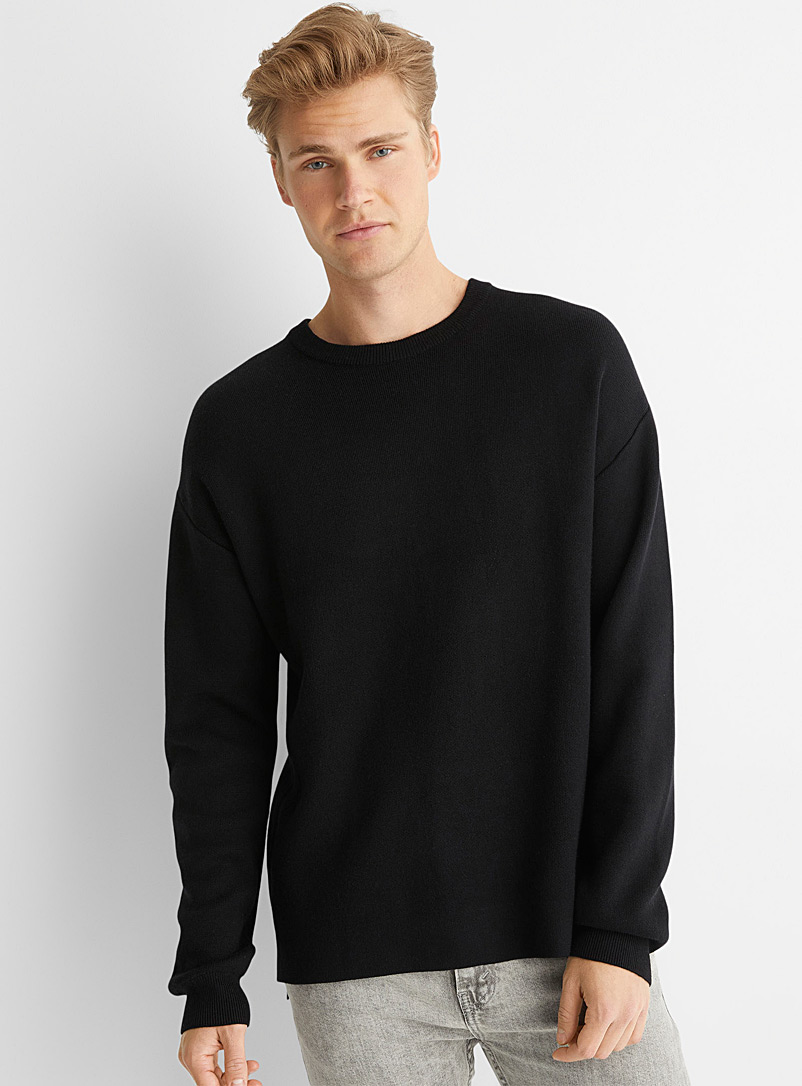 Le 31 Black Minimalist step-hem sweater for men