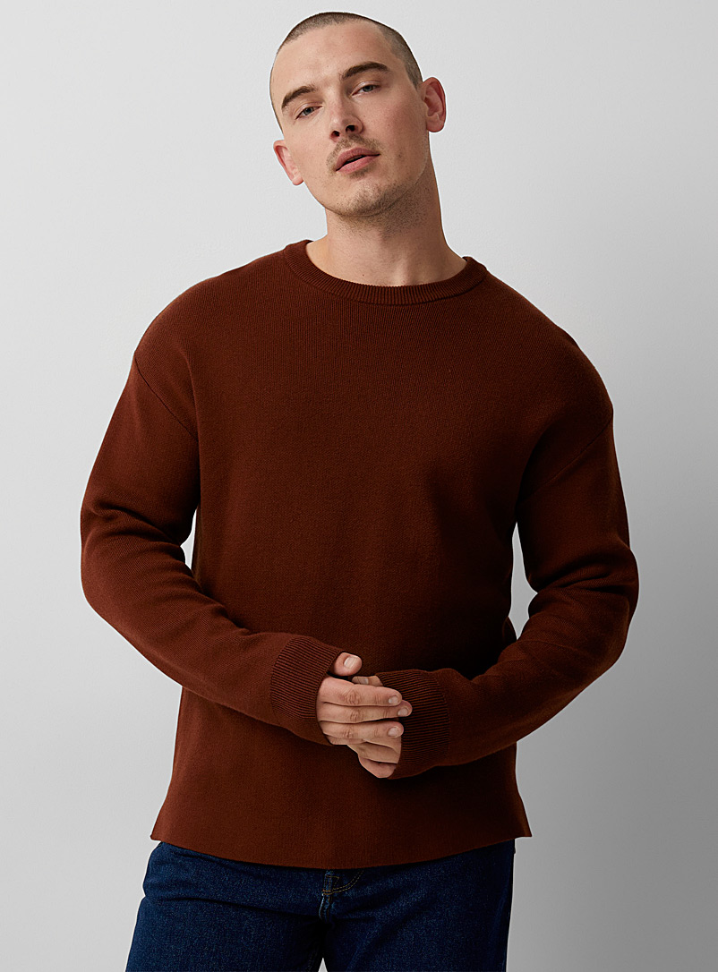 Le 31 Medium Brown Minimalist step-hem sweater for men