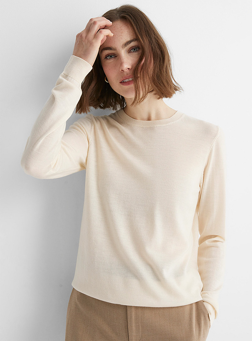 Contemporaine Cream Beige Responsible merino wool crew-neck sweater for women