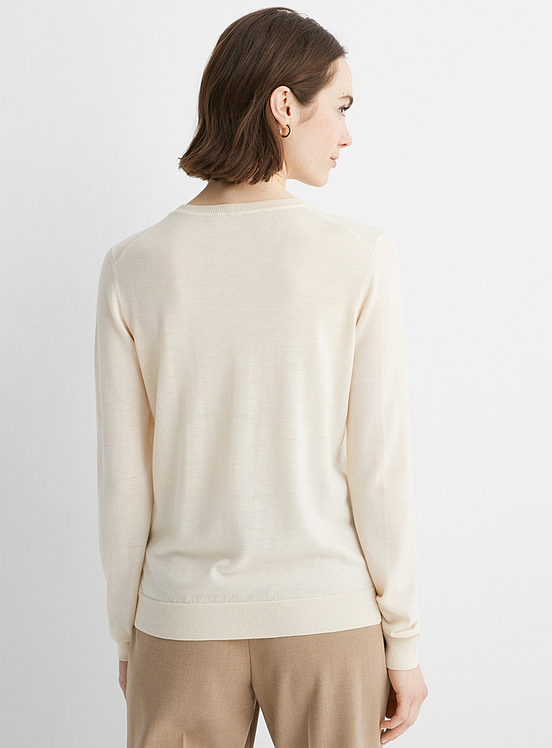 Contemporaine Cream Beige Responsible merino wool crew-neck sweater for women