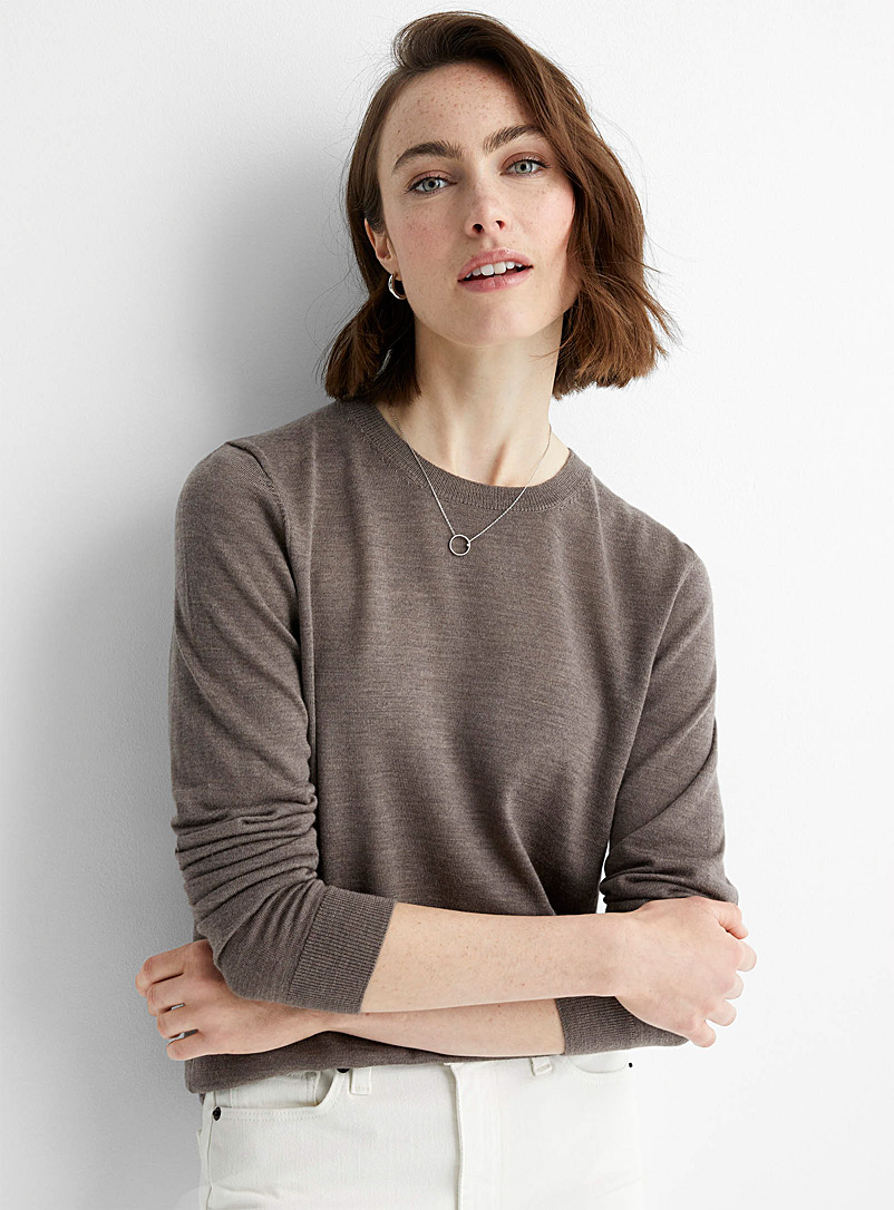Contemporaine Light Brown Responsible merino wool crew-neck sweater for women