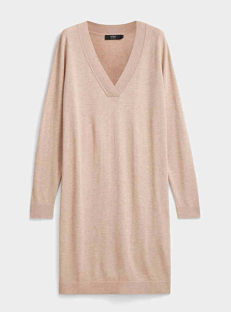 Cashmere touch V-neck sweater dress 