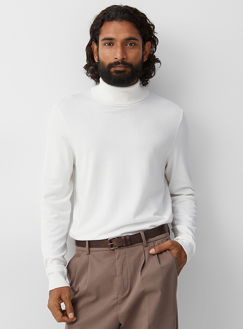 Le 31 Ivory White Fine knit turtleneck for men
