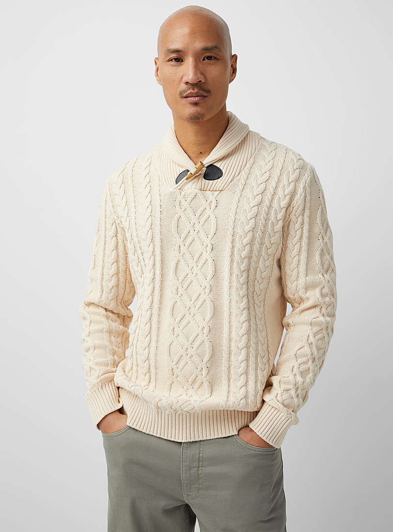 Le 31 Cream Beige Nautical cable-knit organic cotton sweater for men