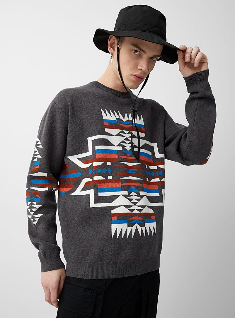 Djab Patterned Black Graphic jacquard sweater for men