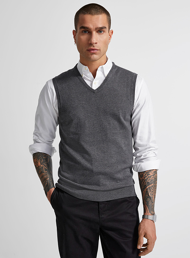 Abetteric Men Plus Size Cable Knit V-Neck Vest Basic Style Pullovers Sweater 