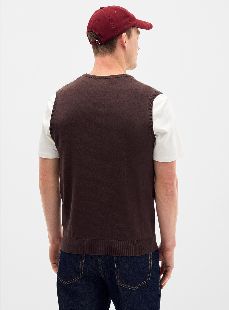 Le 31 Patterned Brown Soft knit vest for men