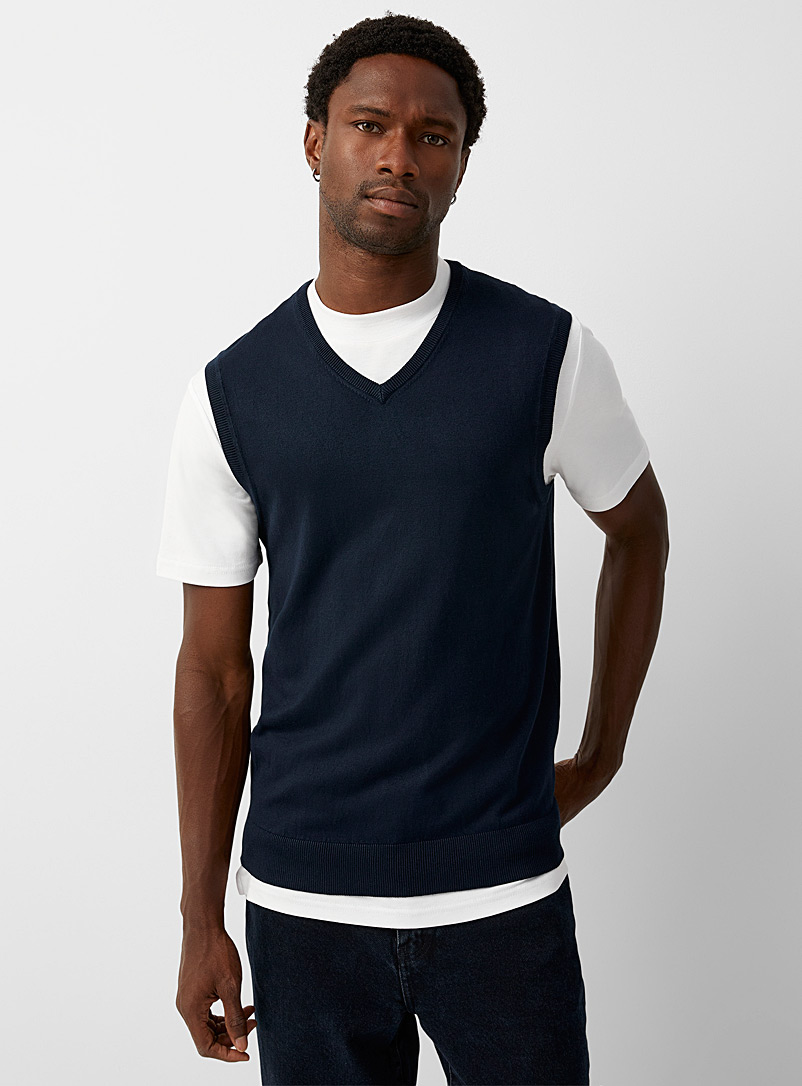 Le 31 Navy/Midnight Blue Eco-knit vest for men