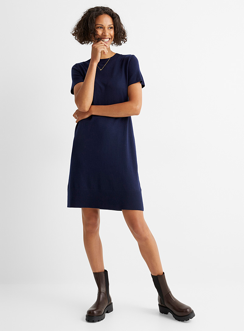 Contemporaine Marine Blue Short-sleeve sweater dress for women