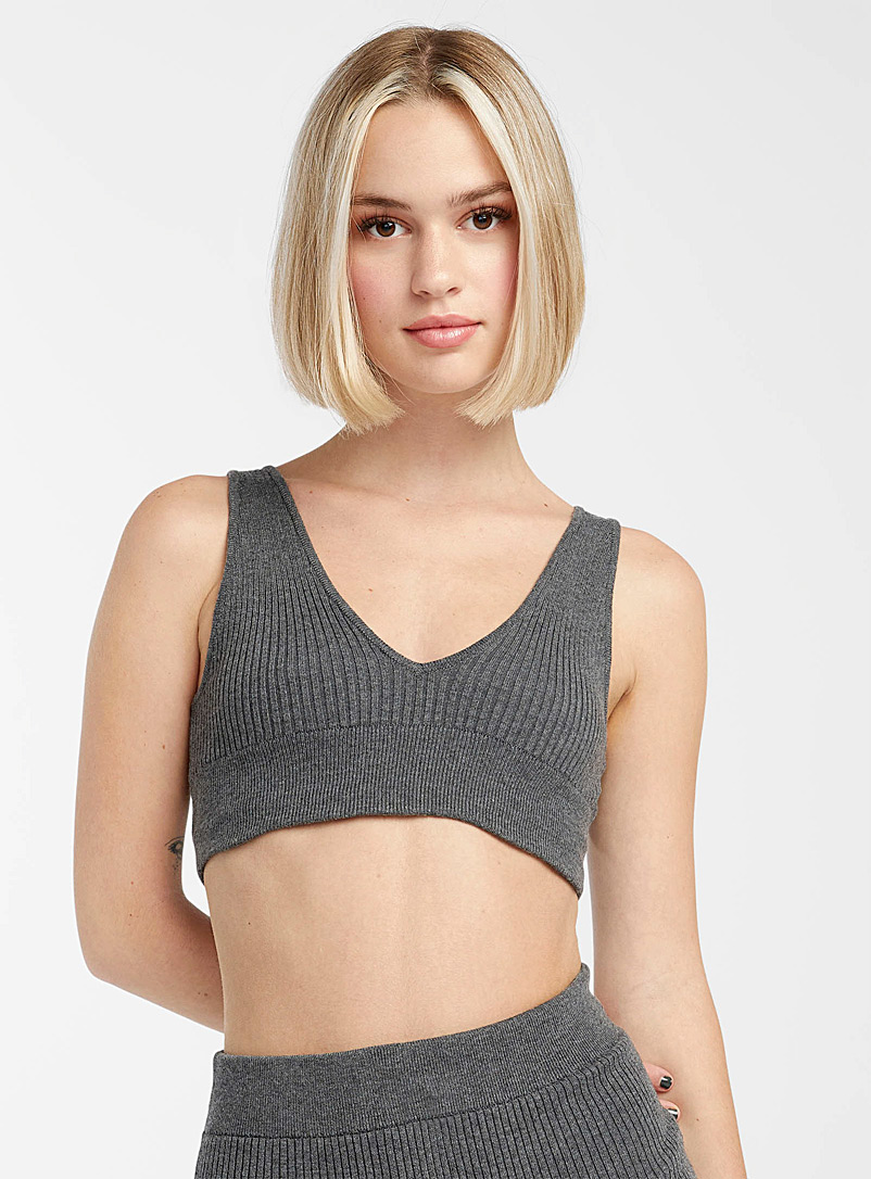 Miiyu Charcoal Thick-knit triangle bralette for women