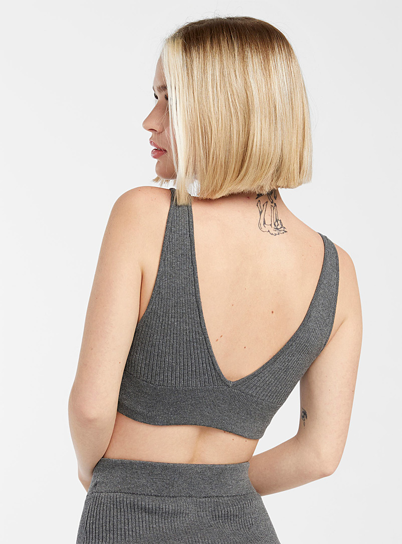 Miiyu Charcoal Thick-knit triangle bralette for women