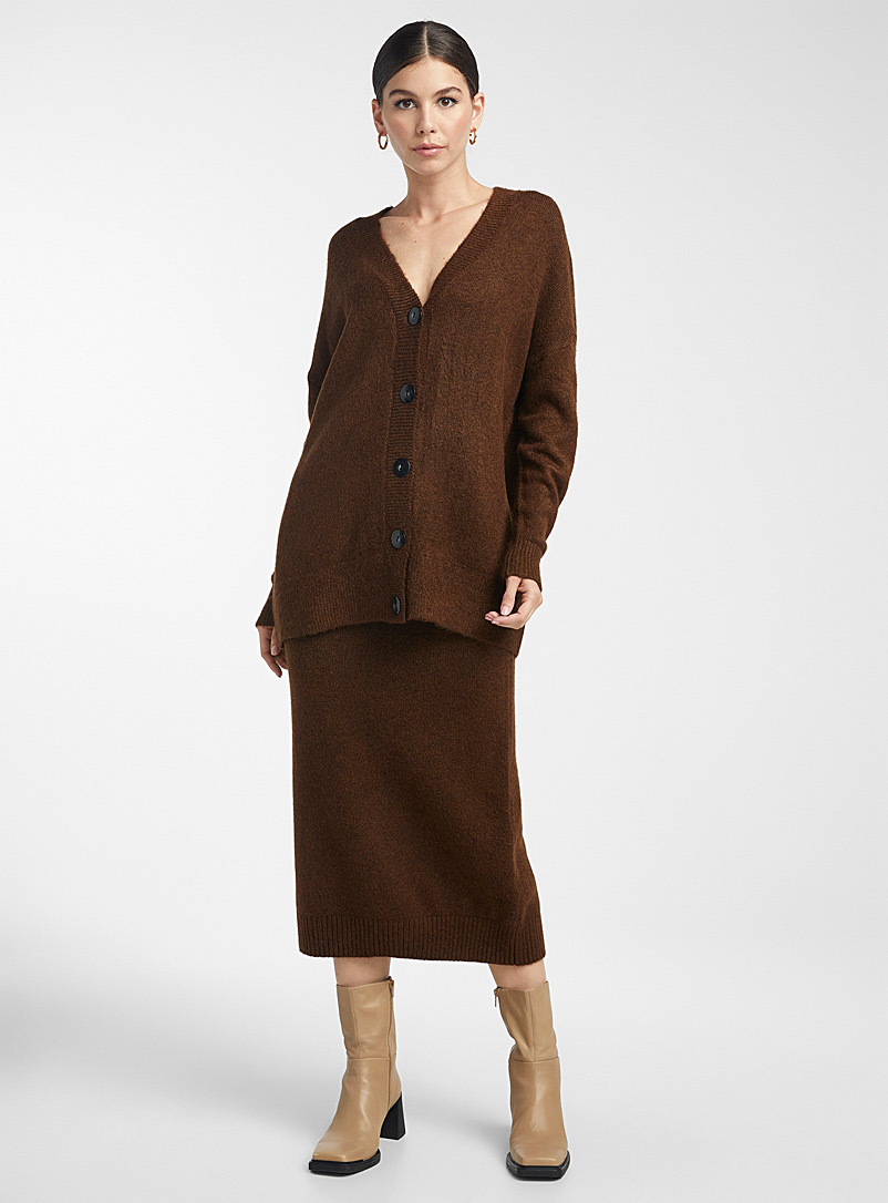Icône Brown Long heathered cardigan for women