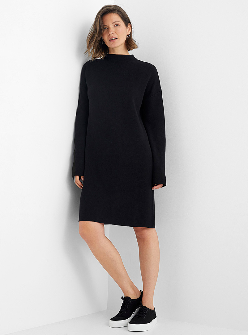 Contemporaine Black Funnel-neck sweater dress for women