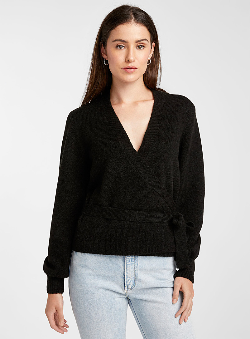 Icône Black Belted crossover sweater for women
